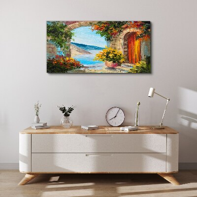 Seaside landscape with flowers Canvas print