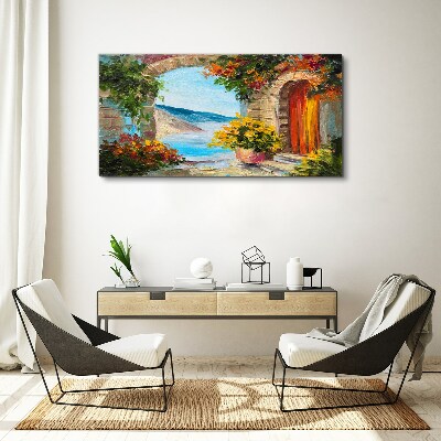 Seaside landscape with flowers Canvas print