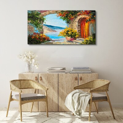 Seaside landscape with flowers Canvas print