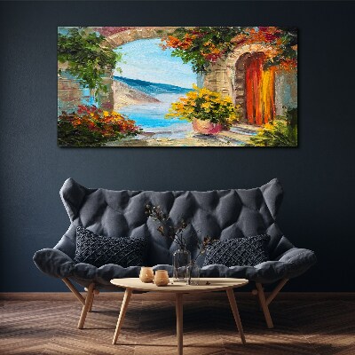 Seaside landscape with flowers Canvas print