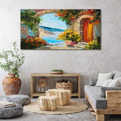 Seaside landscape with flowers Canvas print