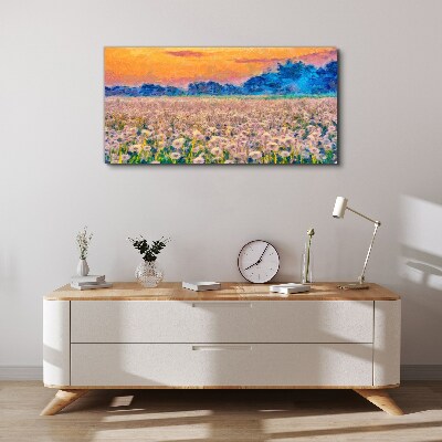 Dandelions meadow sunset Canvas print