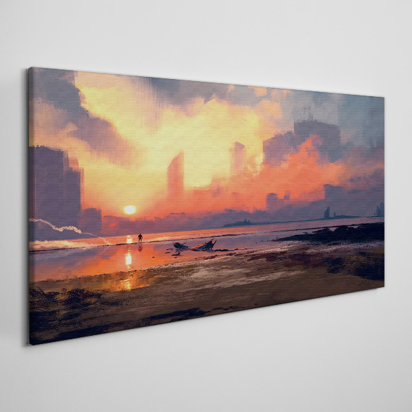 Sunset over the city horizon Canvas print