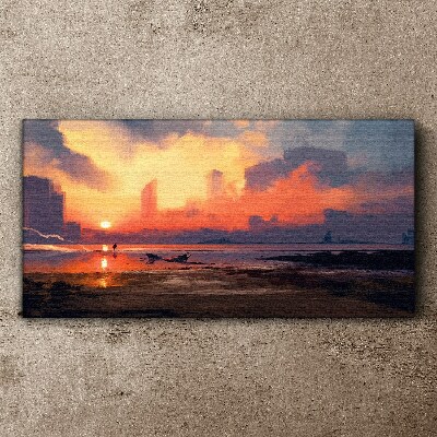 Sunset over the city horizon Canvas print
