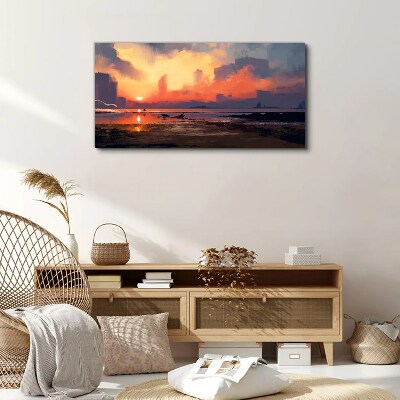 Sunset over the city horizon Canvas print