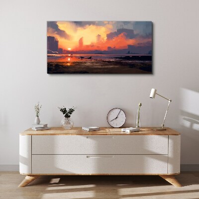 Sunset over the city horizon Canvas print