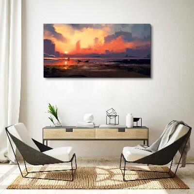 Sunset over the city horizon Canvas print