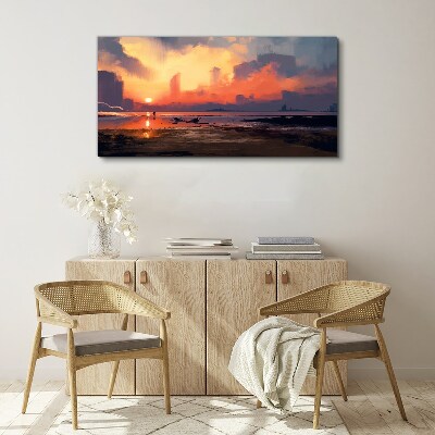 Sunset over the city horizon Canvas print