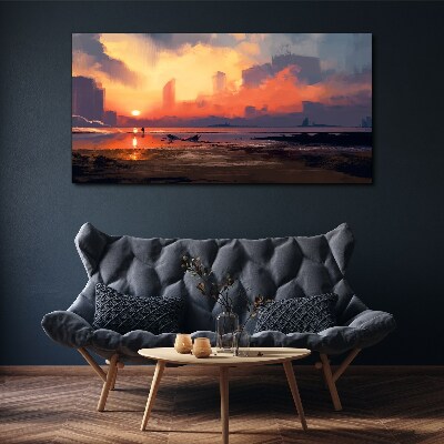 Sunset over the city horizon Canvas print