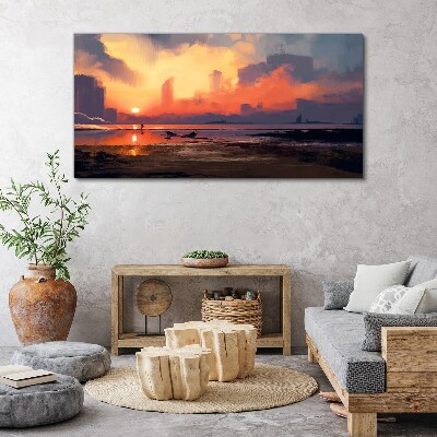 Sunset over the city horizon Canvas print