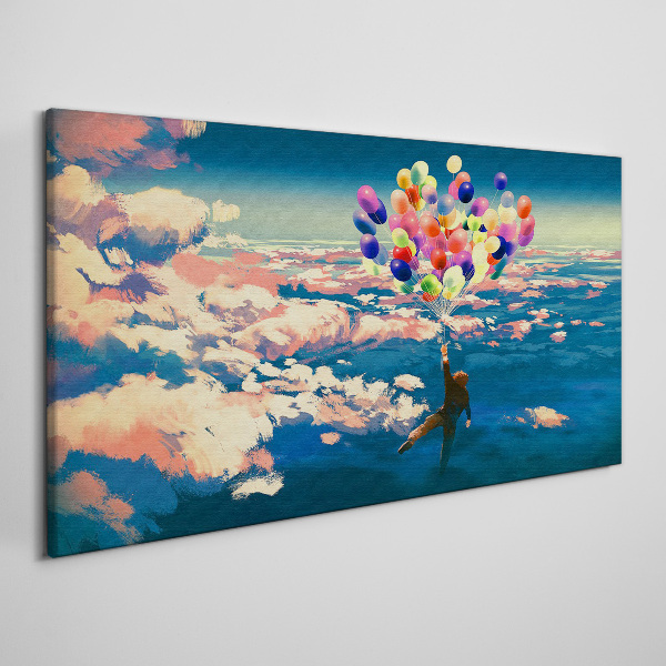 Flight in the clouds with balloons Canvas print