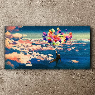 Flight in the clouds with balloons Canvas print