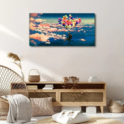 Flight in the clouds with balloons Canvas print