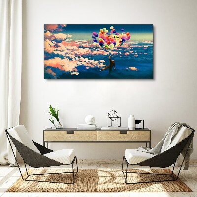 Flight in the clouds with balloons Canvas print