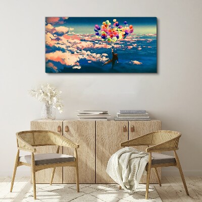 Flight in the clouds with balloons Canvas print