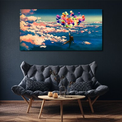 Flight in the clouds with balloons Canvas print