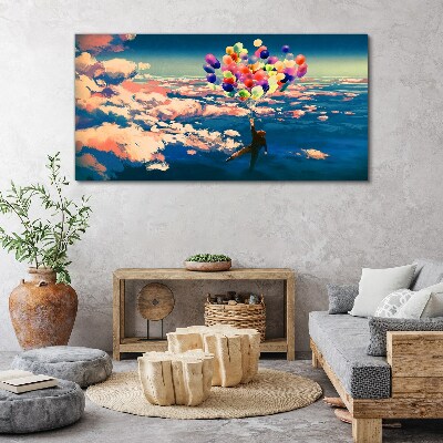 Flight in the clouds with balloons Canvas print