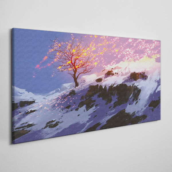 Winter landscape with a burning tree Canvas print