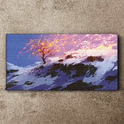 Winter landscape with a burning tree Canvas print