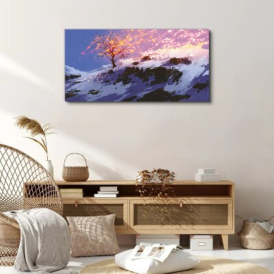 Winter landscape with a burning tree Canvas print