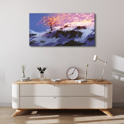 Winter landscape with a burning tree Canvas print
