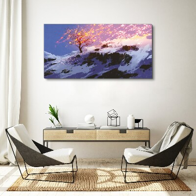 Winter landscape with a burning tree Canvas print
