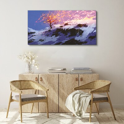 Winter landscape with a burning tree Canvas print