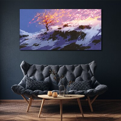 Winter landscape with a burning tree Canvas print