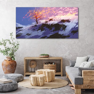 Winter landscape with a burning tree Canvas print