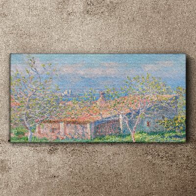A peaceful landscape with a house and trees Canvas print
