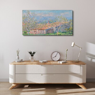 A peaceful landscape with a house and trees Canvas print