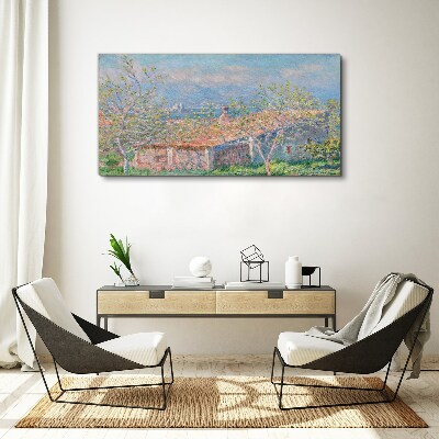 A peaceful landscape with a house and trees Canvas print