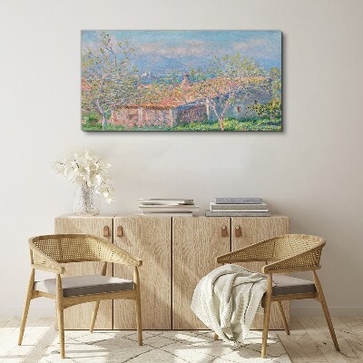 A peaceful landscape with a house and trees Canvas print