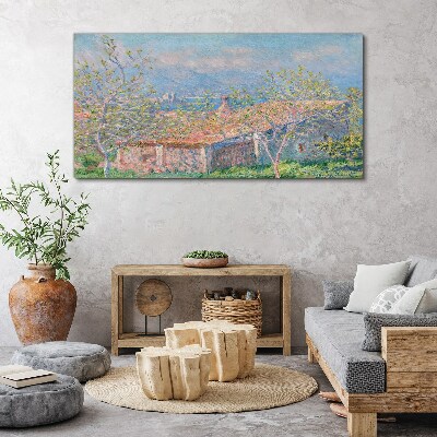 A peaceful landscape with a house and trees Canvas print