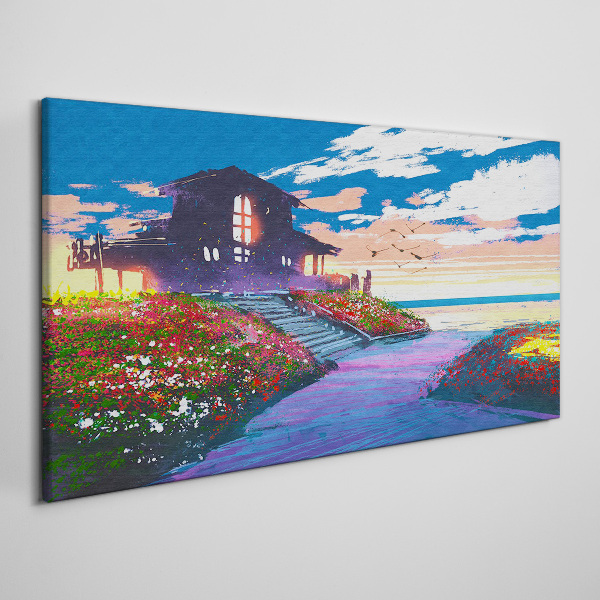 Sunset over the flowery shore Canvas print