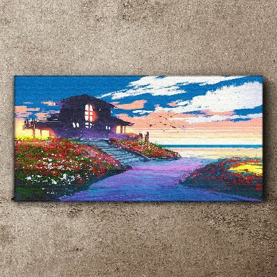 Sunset over the flowery shore Canvas print