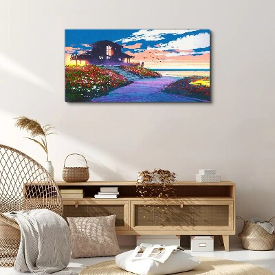 Sunset over the flowery shore Canvas print
