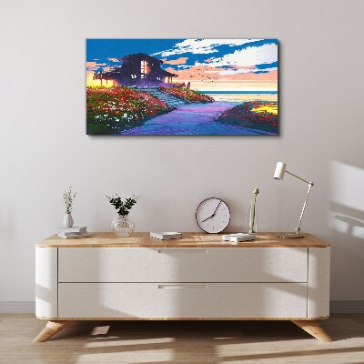 Sunset over the flowery shore Canvas print