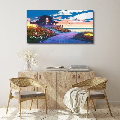 Sunset over the flowery shore Canvas print