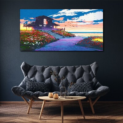 Sunset over the flowery shore Canvas print