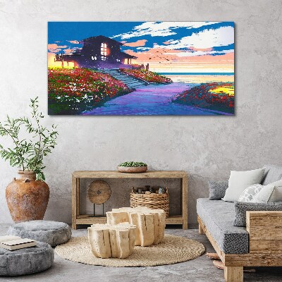 Sunset over the flowery shore Canvas print