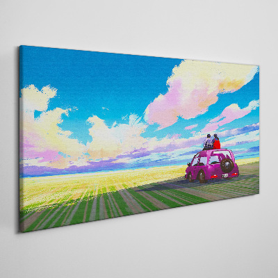 Meadow car a couple sky Canvas print