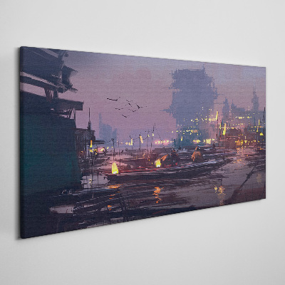 Sunset over the port Canvas print
