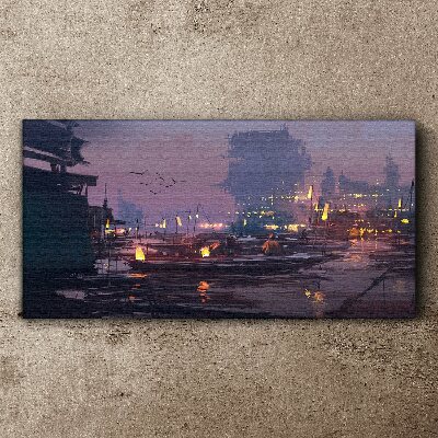 Sunset over the port Canvas print
