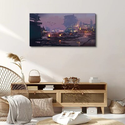 Sunset over the port Canvas print