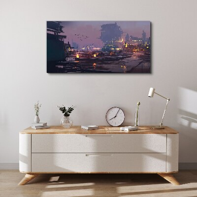 Sunset over the port Canvas print
