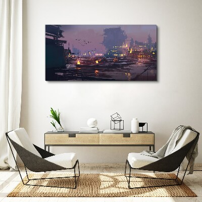 Sunset over the port Canvas print