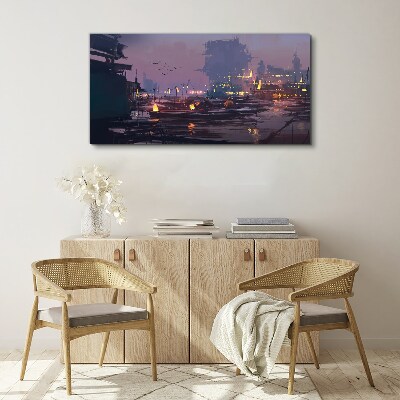 Sunset over the port Canvas print