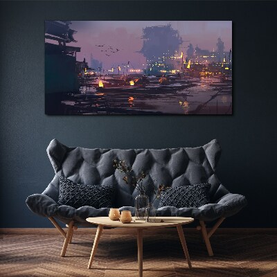 Sunset over the port Canvas print