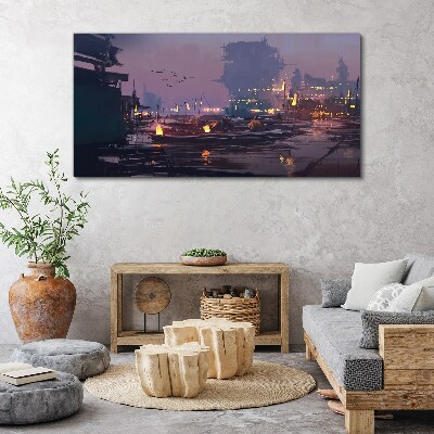 Sunset over the port Canvas print